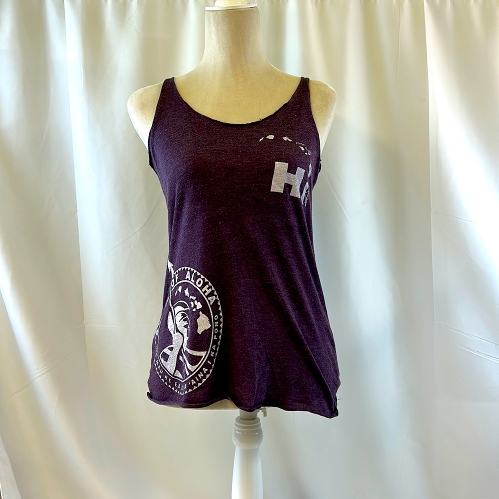 Next Level State of Aloha HI Racerback Purple Heathered Tank Top Size Small